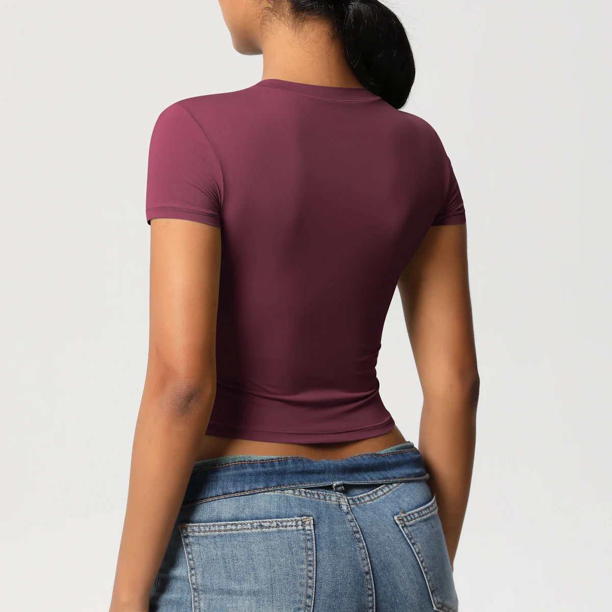 Frauen Sport Shirt Kurzarm Gym Top Workout Kleidung Hohe Elastische Active Wear Femme Lauf Zubehör Fitness T-shirt – Detail 25