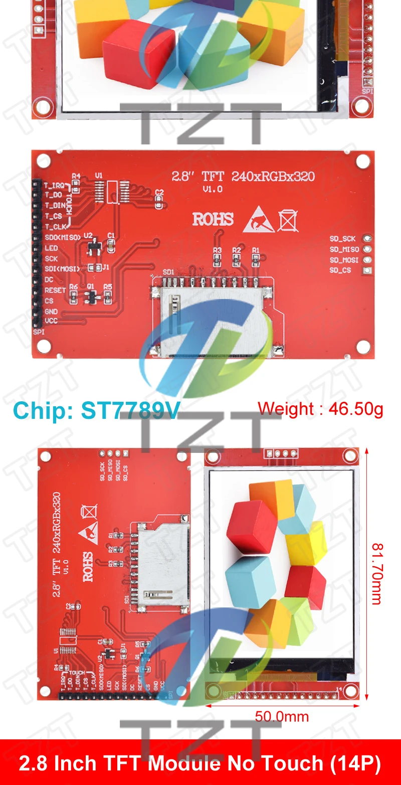 TZT 2,8" 240x320 SPI TFT LCD Serial Port Modul mit PCB Micro SD ILI9341 / ST7789V 5V/3,3V 2,8 Zoll LED Display für Arduino – Detail 5