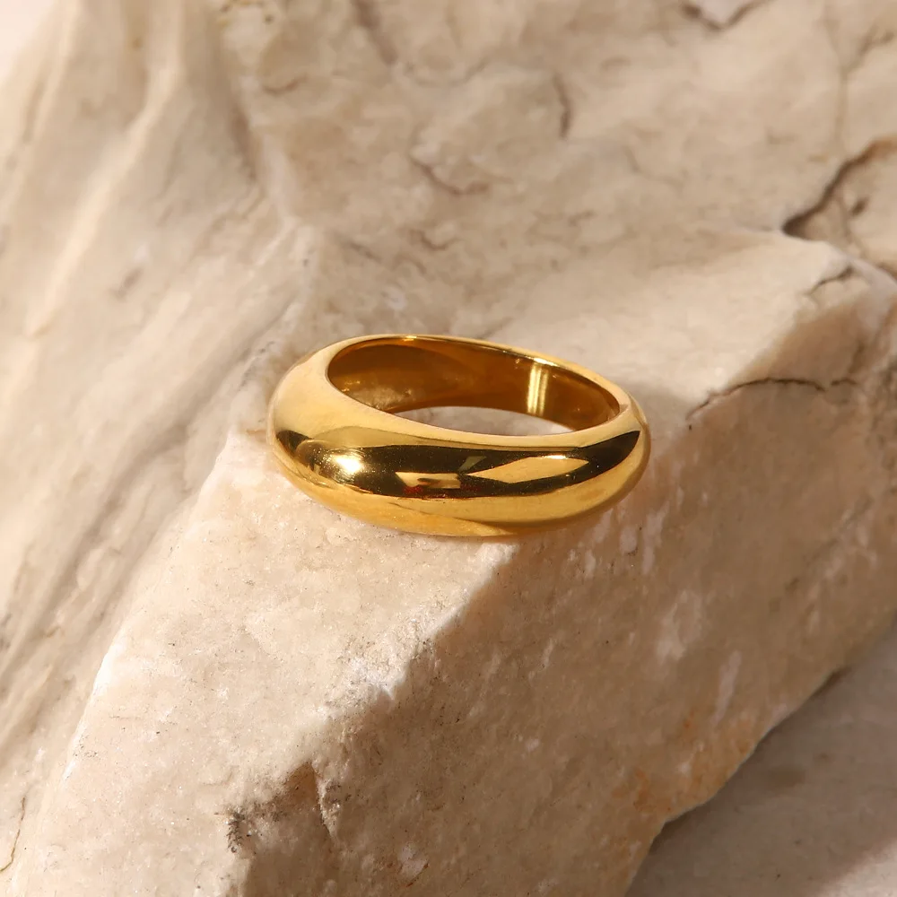 

Stainless Steel PVD 18K Gold Plated Tarnish Waterproof Simply Shiny Solid Rings For Woman Jewelry Wholesale Trendy