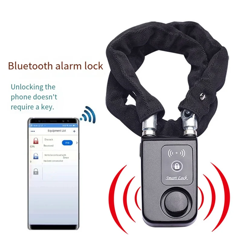 

B04C-Phone APP Control Bluetooth Smart Chain Lock Замок без ключа для велосипеда/мотоциклетных ворот/дверей Противоугонная сигнализация 110 дБ Черный