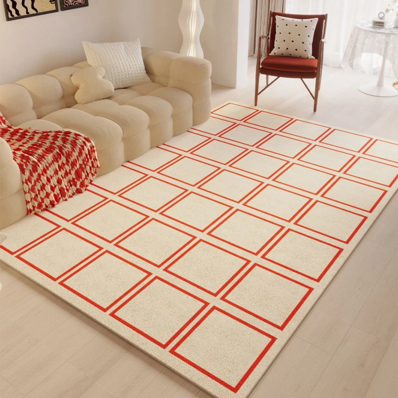 Checkerboard Ins Style Carpets for Living Room Washable Thick Floor Mat Fluffy Soft Bedroom Decor Carpet Red Lattice Lounge Rug