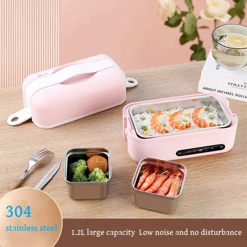 Portable Electric Lunch Box Multifunctional Double-layer Insulated Lunch Box 1.2L Household Stainless Steel Lunch Box