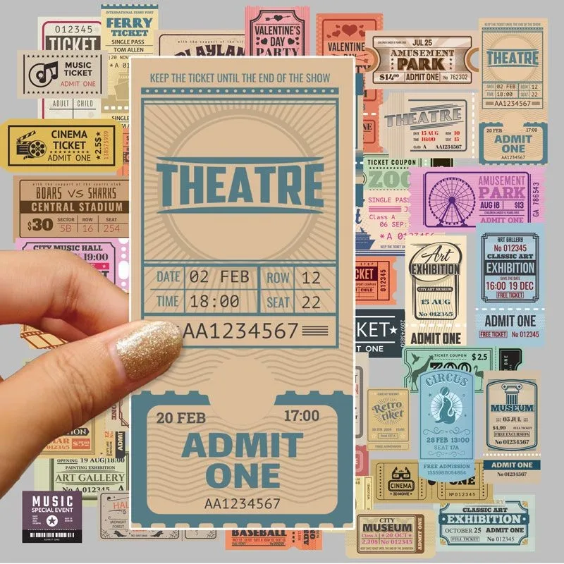 50PCS Vintage Ticket Stickers (Version 2) - High-Aesthetic Supplies for Journal Collage & DIY BulingBulingStickers Store