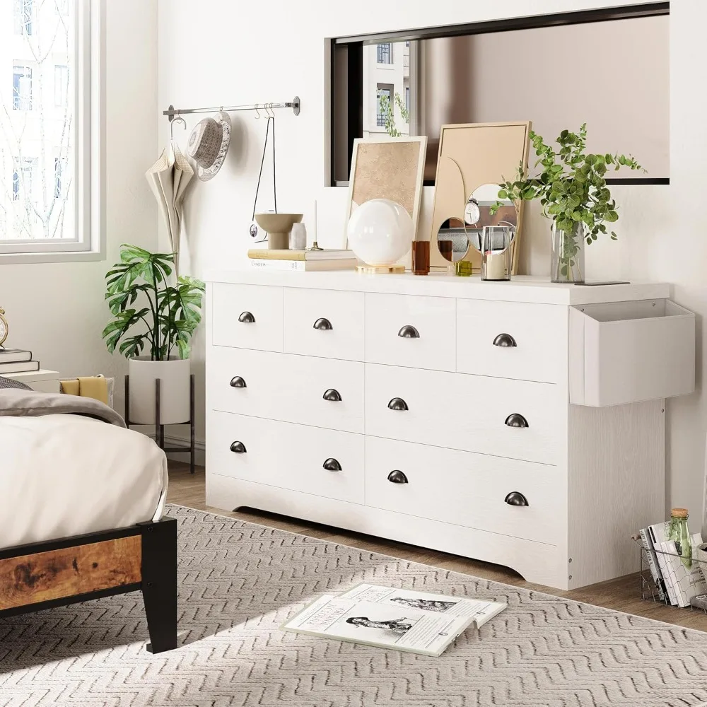 خزانة خشبية ذات 8 أدراج مع قاعدة شحن وحقيبة تخزين وصندوق لغرفة النوم وغرفة المعيشة والقاعة