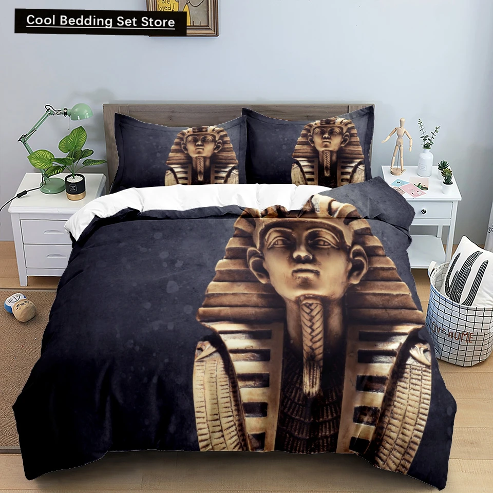 

Ancient Egypt Pharaoh King Queen Duvet Cover African Egyptian Style Bedding Set for Teens Adults Black Tribe Ethnic Quilt Cover