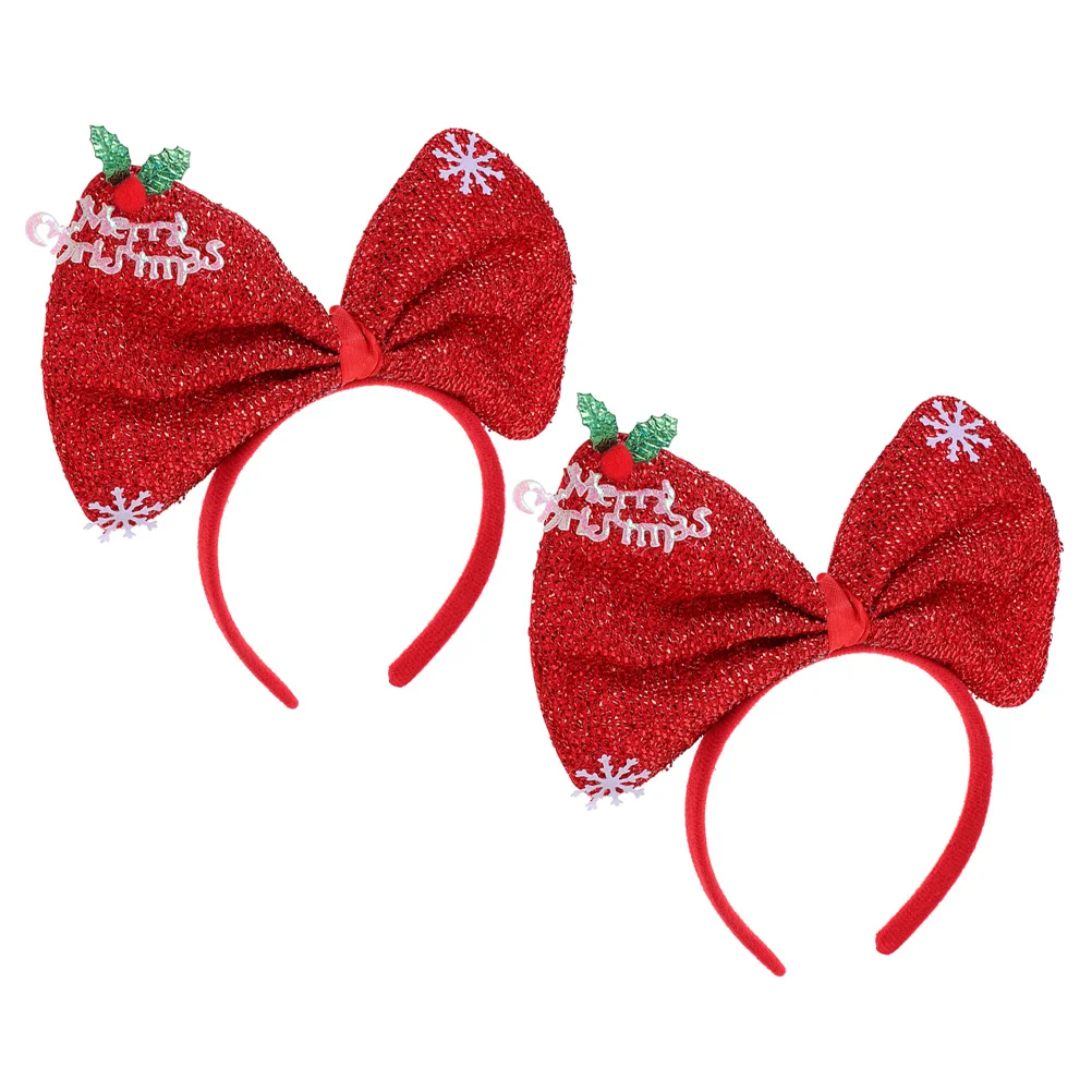 

2Pcs Christmas Bowknot Headband Holiday Hair Hoop Sequin Snowflake Xmas Girls Party Decorative Christmashair Band Set