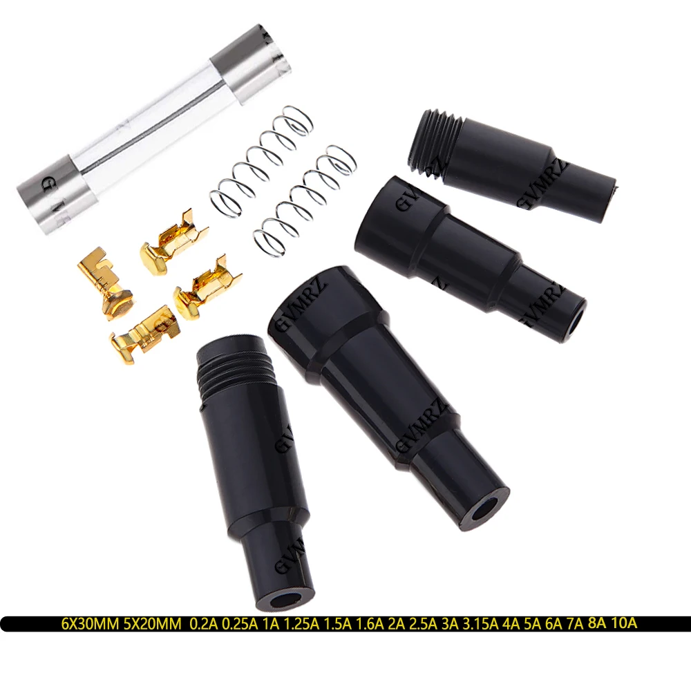 5PCS 6X30MM 5X20MM Glass Tube Fuse Holder  Male Female,Spring,Crimping Terminal Safety Socket,Quick Blow Plastic Shell