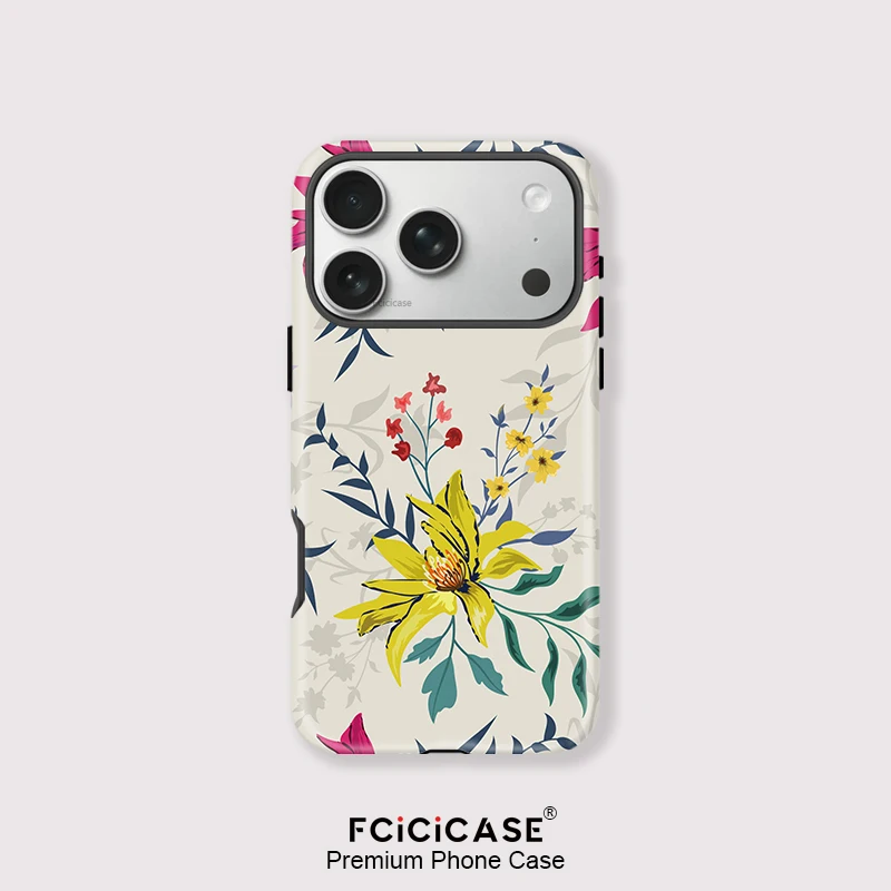 Fcicicase Phone Case For iPhone 16 17 Air 15 14 13 12 11 Pro Max Plus Flower For Magsafe Cover Magnetic Wireless Charge Funda