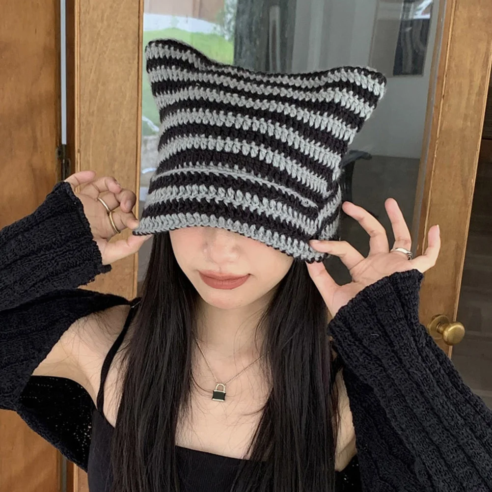 

Зимняя шапка с кошачьими ушками, женская теплая вязаная шапка из мягкого акрилового волокна, повседневная уличная модная повседневная термобелье