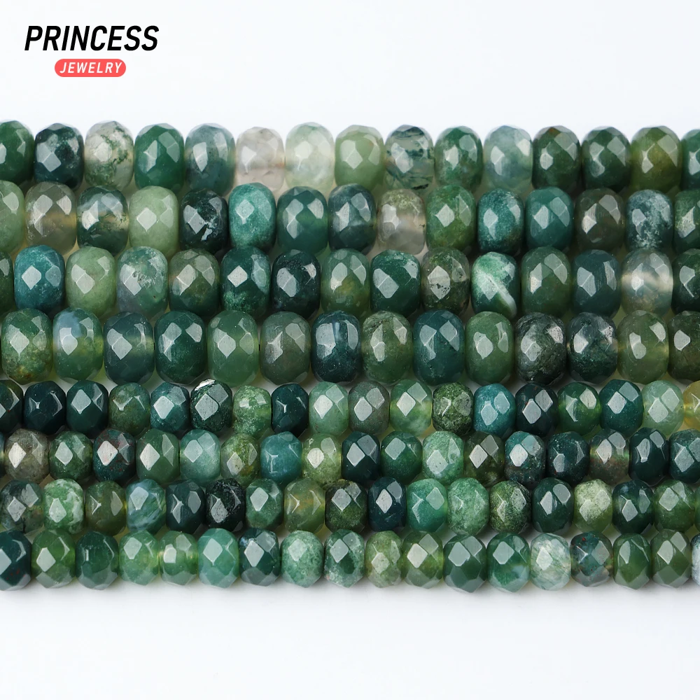 A+ Natural Moss Agate 4*6mm 5*8mm Faceted Rondelle Beads for Jewelry Making Bracelet Wholesale Stone Beads DIY Accessories