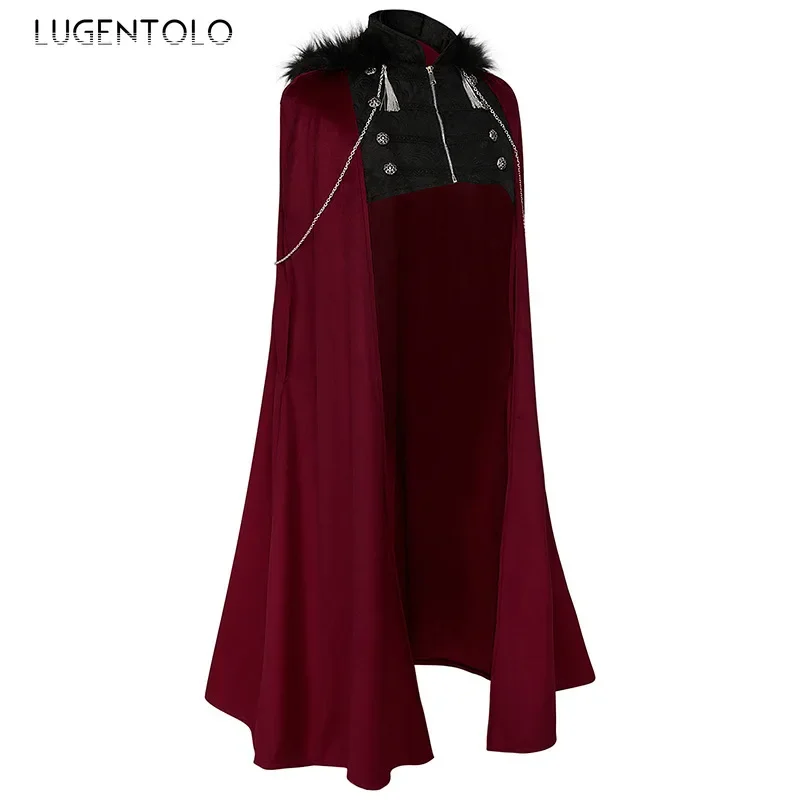 Men Medieval Hooded Cape Punk Chain Steampunk Coat New Zipper Party Grand Event Show Costume Retro Casual Trench Clothing