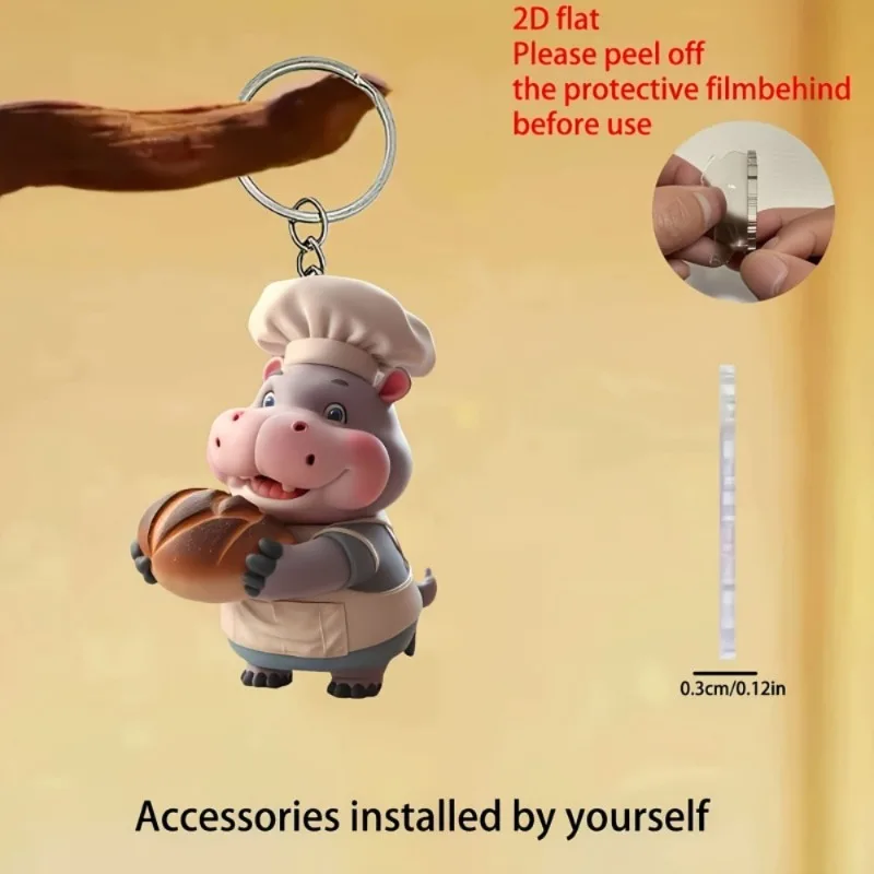 الإبداعية 2D شقة الاكريليك لطيف الشيف فرس النهر سيارة المفاتيح تصميم الملحقات على ظهره سيارة المنزل قلادة الديكور للرجل