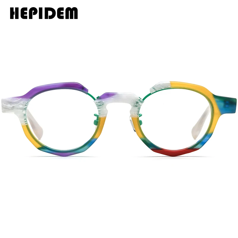 HEPIDEM Multicolor Acetate Glasses Frame Women 2025 Johnny Depp Round Eyeglasses Men Japanese Handmade Spectacles Eyewear 9378