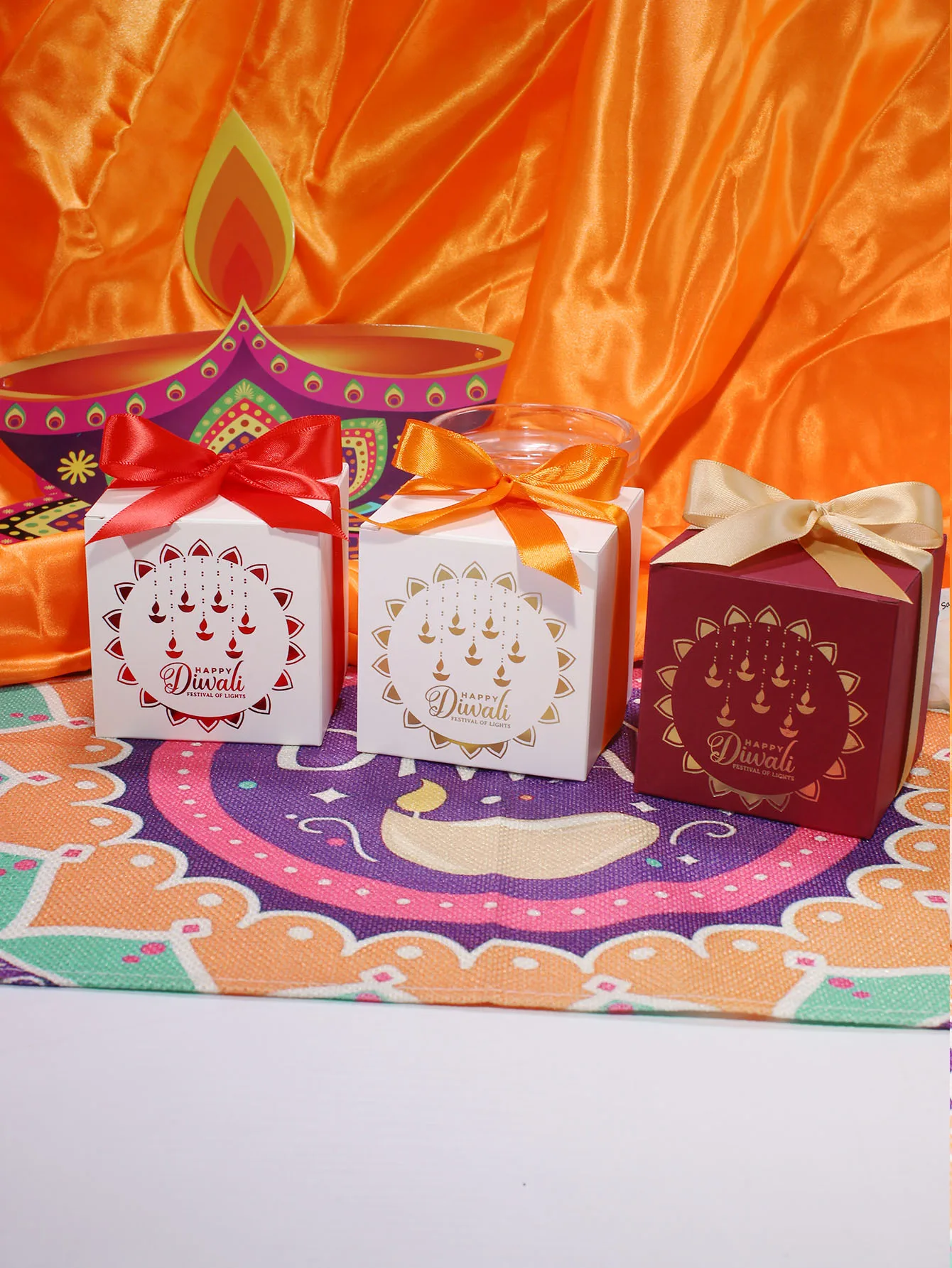 Diwali Square Gift Box, Indian Festival Party Companion Gift Box, Dessert Candy Biscuit Gift Packaging Supplies