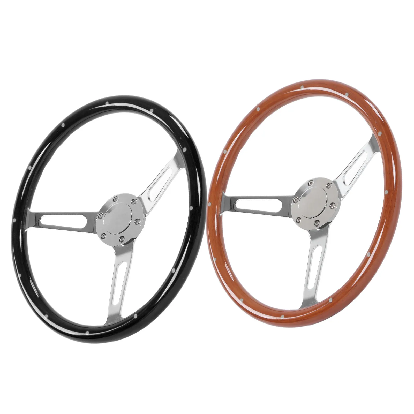 380mm 15in Classic Steering Wheel Assembly Walnut Grip 3 Spoke Riveted 6 Hole Universal Modification Classic Steering Wheel