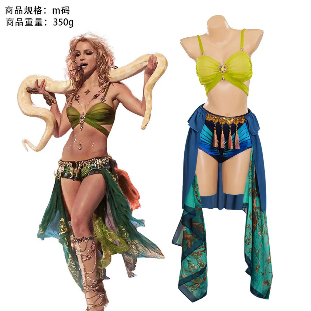Fantasia de cosplay de Britney Spears para performance de palco, cosplay de Halloween de Britney Spears dançando com cobras