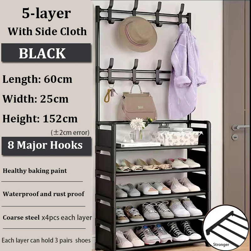 Household Simple Entryway Integrated Rack Coat Hat Bedroom Hanger Shoe Cabinet Bag Storage Shelves