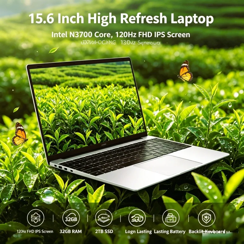 

15.6 Inch High Refresh Laptop Intel N3700 120Hz IPS Screen 32GB Large RAM 2TB SSD Long Lasting Battery Backlit Keyboard