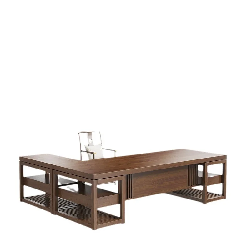 

New Chinese-style solid wood boss table light luxury atmosphere high-end office furniture large desk president office table and