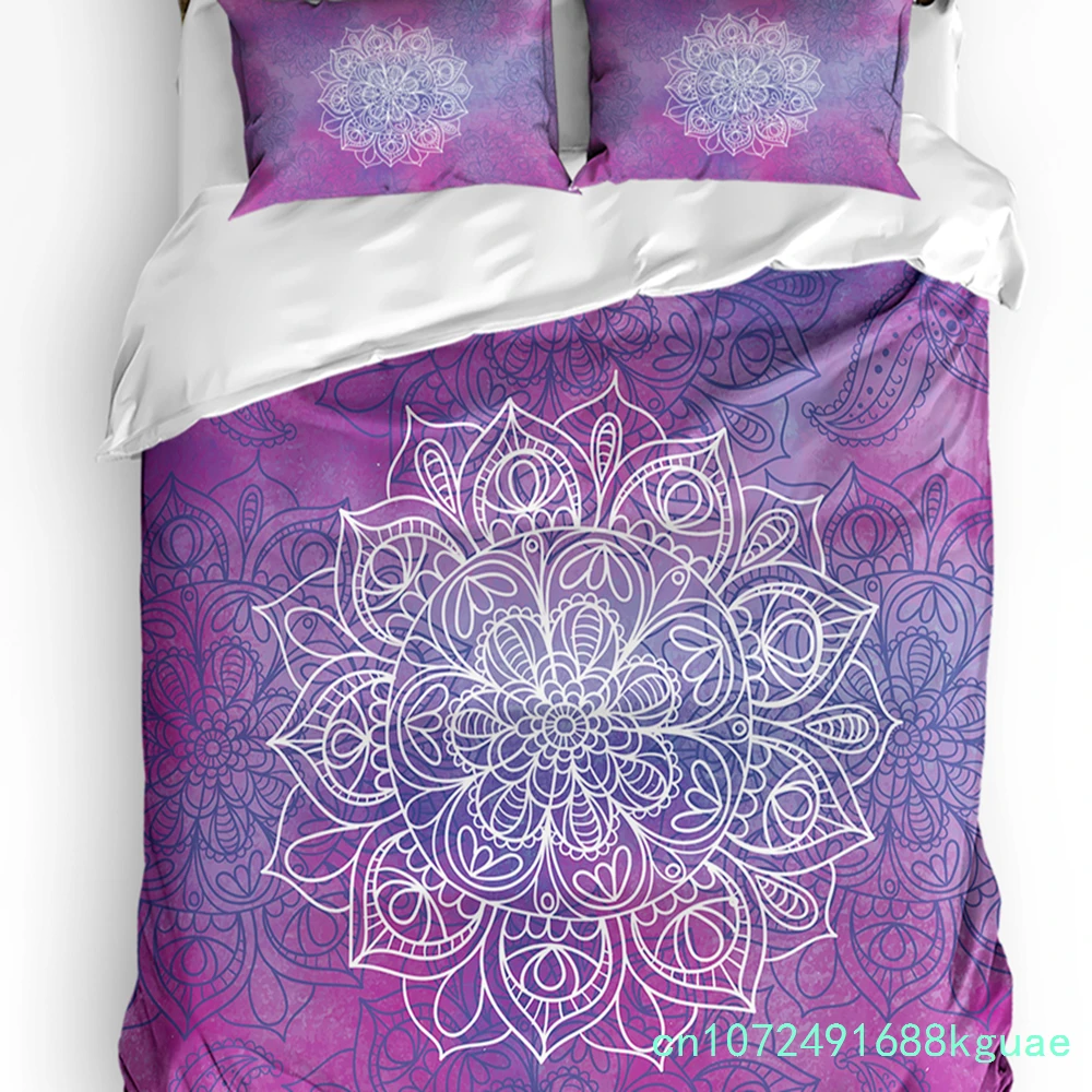 Purple Watercolor Mandala Duvet Cover Bed Bedding Set Home Textile Quilt Cover Pillowcases Bedroom Double Bedding Set No Sheet