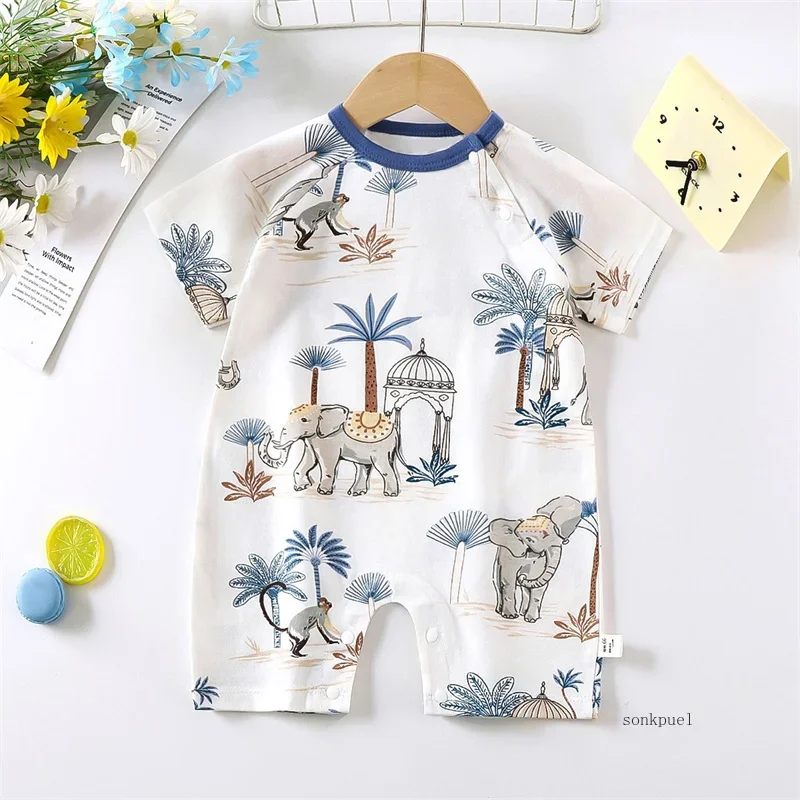 New Summer Clothing Baby Onesie Newborn Pure Cotton Short-Sleeve Lightweight Romper Jumpsuit
