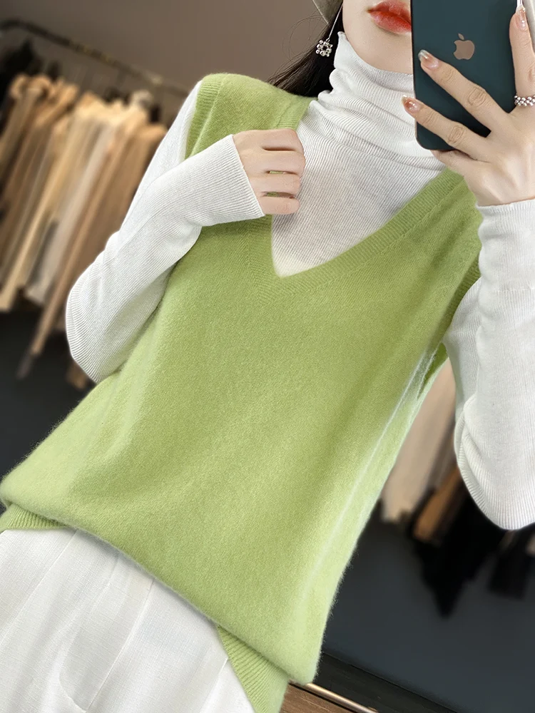 Women Wool Vest Pullover V-neck Vest Solid Color Knitwear Vest Simple Fashionable Casual Vest Comfortable And Soft Classic Style