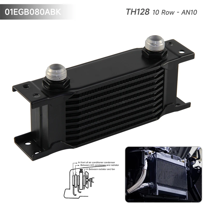 

Универсальный масляный радиатор AN10 10/13/16/19/25/34/44 рядная матрица 128 мм толщина 50 мм трансмиссия 10-AN 7/8 "-14 UNF черный алюминий