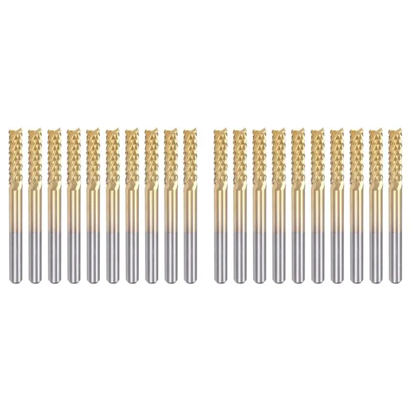 AT02-20PCS Titanium Coat Carbide End Mill Engraving Milling Cutter CNC Router Bits For PCB Machine, 1/8 Inch Shank 3.175Mm