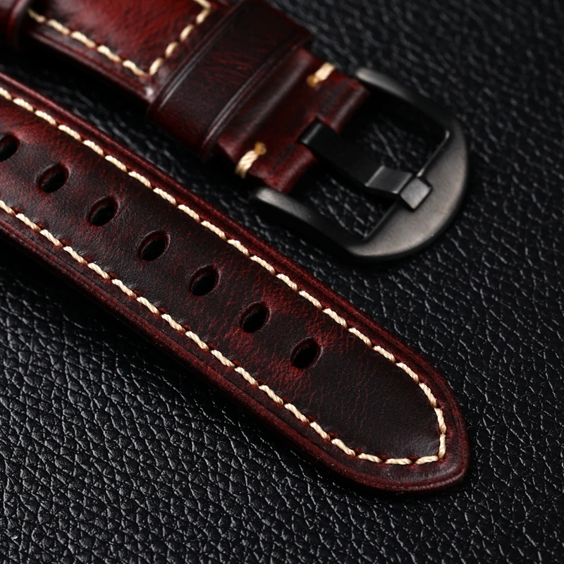 Handmade Head Layer Cowhide Leather Strap 18 19 20 21 22 23 24 26MM Oil Waxed Leather Genuine Leather Vintage Men Bracelet