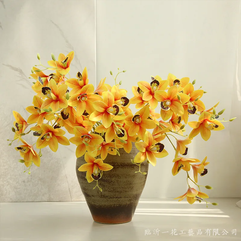 5Pc/lot Hand-feel Cymbidium Luxury Home Decoration Fake Flowers Orchids Wedding Party Flower Arrangement Landscaping Photo Props