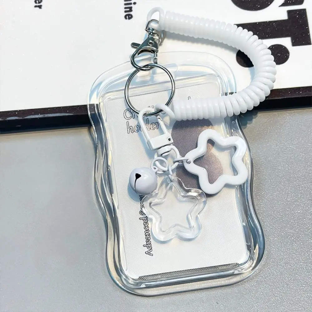 Soft Silicone Kpop Photocard Holder With Star Keychain Spring Rope Transparent Card Holder Sliding Cover