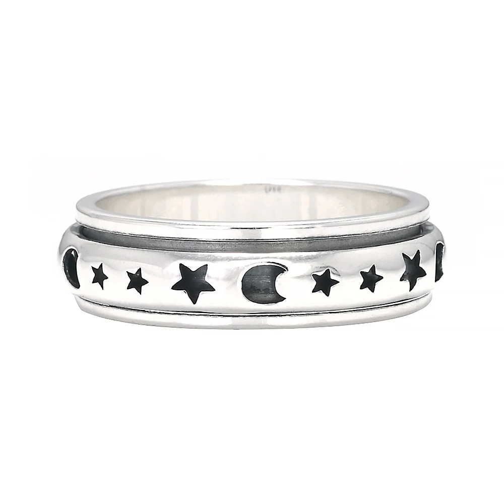 Real 925 Sterling Silver Spinner Band Ring Moon Star Celtic Stress Relieving Anxiety Ring Gifts for Men And Women