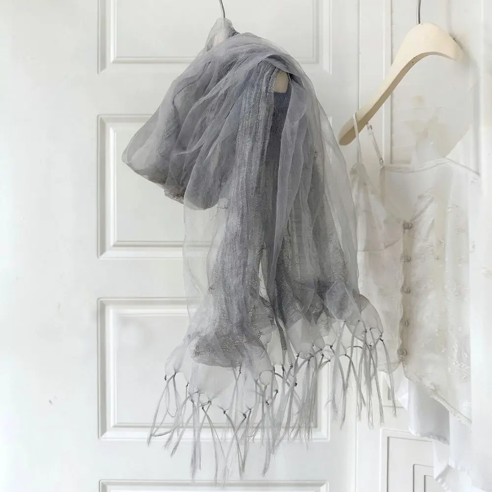 Women Summer Sunscreen Scarf Organza Cotton Linen Tassel Shawl Thin Breathable Lightweight Fashion Beach Wrap