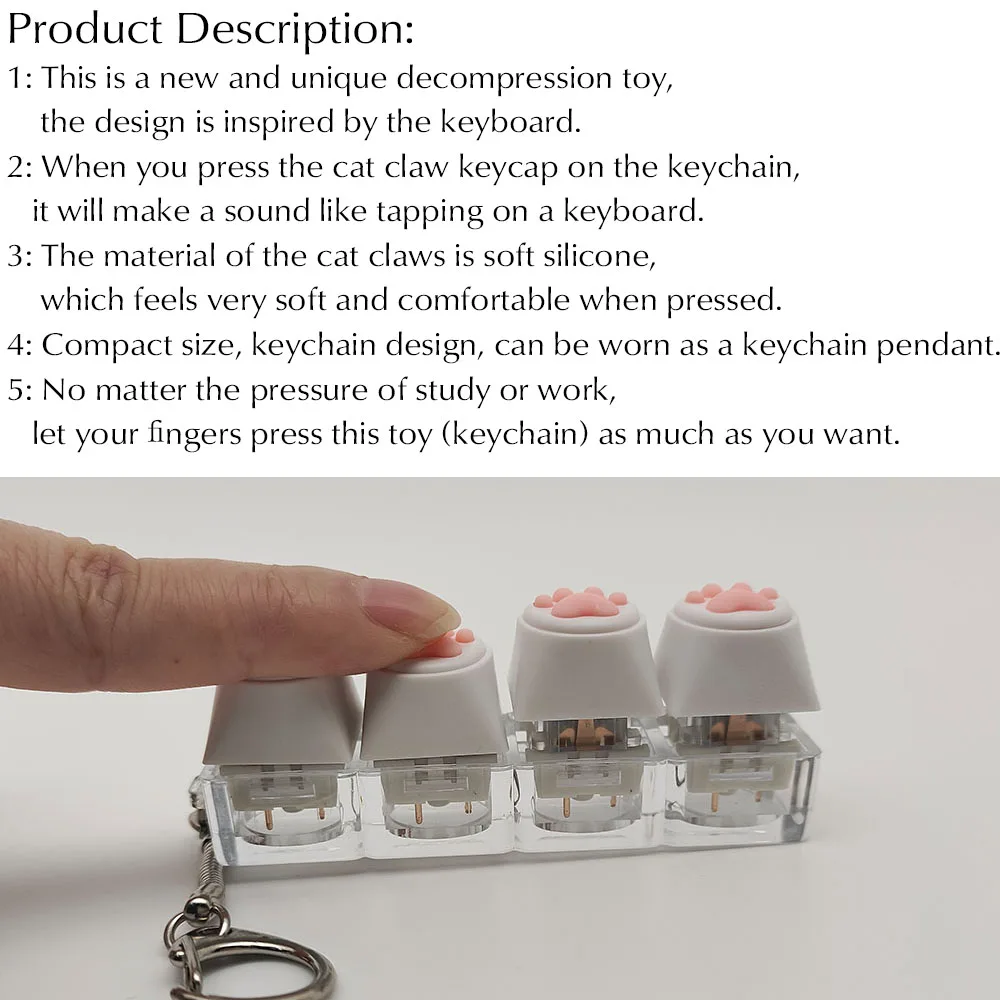 Silicone Soft Cat Claws Keychain Key Ring Pendant Decompression Press Tool for Phone Backpack Desktop Decoration Accessories