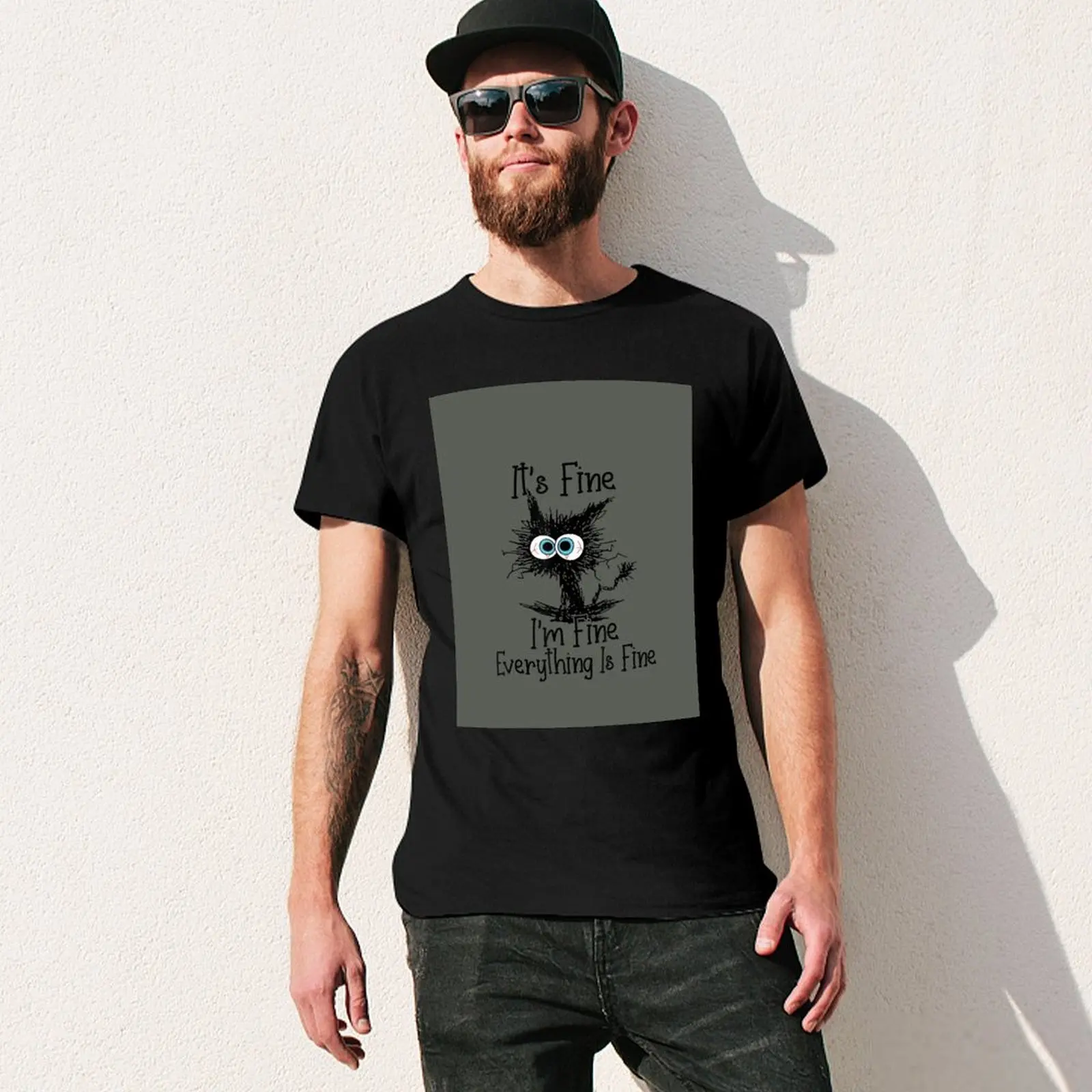 Its Fine Im Fine Everything Is Fine Funny Black Cat T-Shirt Running Performance Short Sleeve Tee view 3