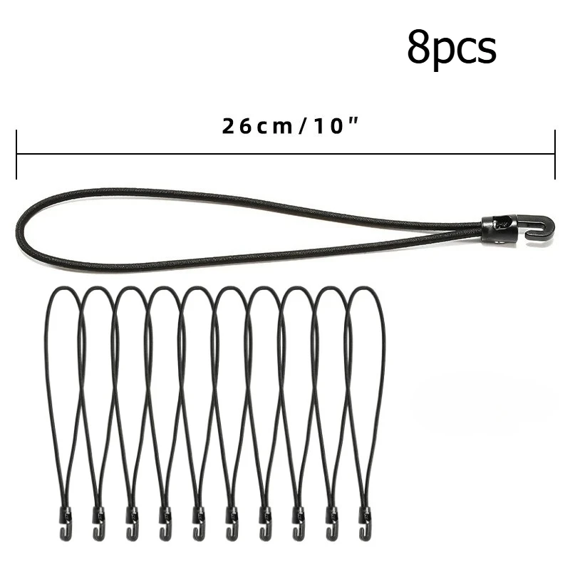 8pcs Adjustable Elastic Bungee Cord with Hooks Tie Down Straps for Camping Car Cargo Tent Shelter Equipment Outdoor Travel