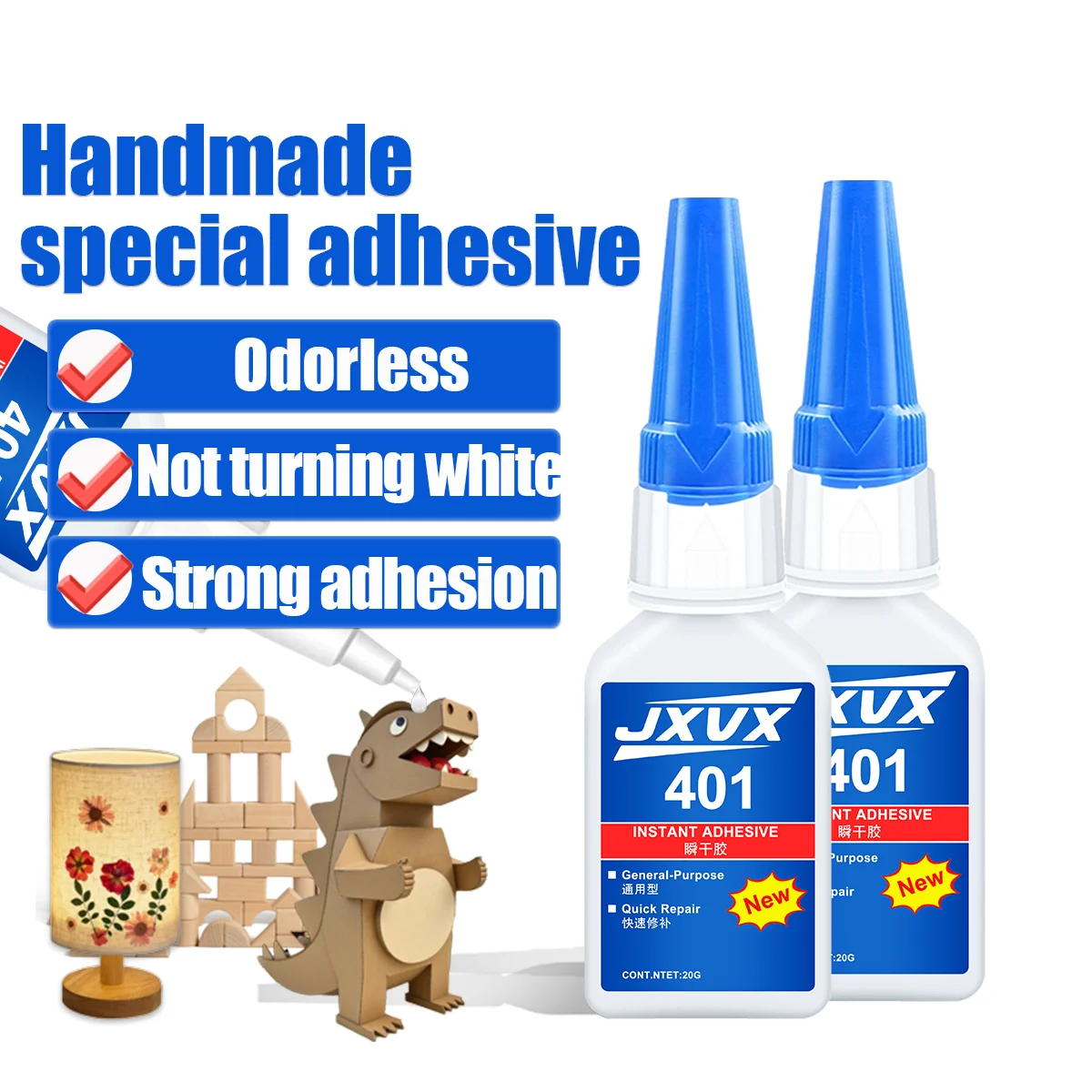 401 Handgefertigter DIY-Mehrzweck-Sekundenkleber Cyanacrylat-Klebstoff 20 g Sofortiger Schnellkleber Leder Gummi Holz Glas Metall Stärker Alle Verbindungen Extra starkes Klebewerkzeug Mit Spender.