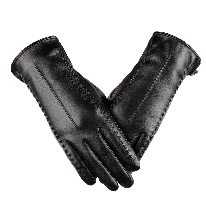 Women Gloves PU Leather Business Winter Outdoor Driving Windproof Keep Warm Black Touch Screen Female Gloves