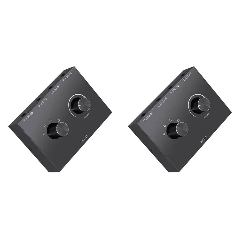 2X 4 Port 3.5Mm Stereo Audio Switcher Support 1 In 4 Out Or 4 In 1 Out For PC Phone Laptop Headphone