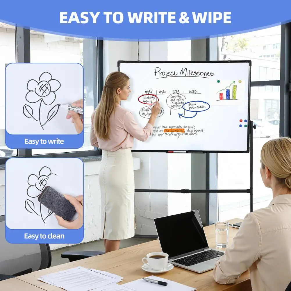 Rolling Dry Erase Board, 40 X 28 Inch Large Magnetic Mobile Standing Whiteboard Mobile Magnetic Whiteboard, Large Reversible Dry