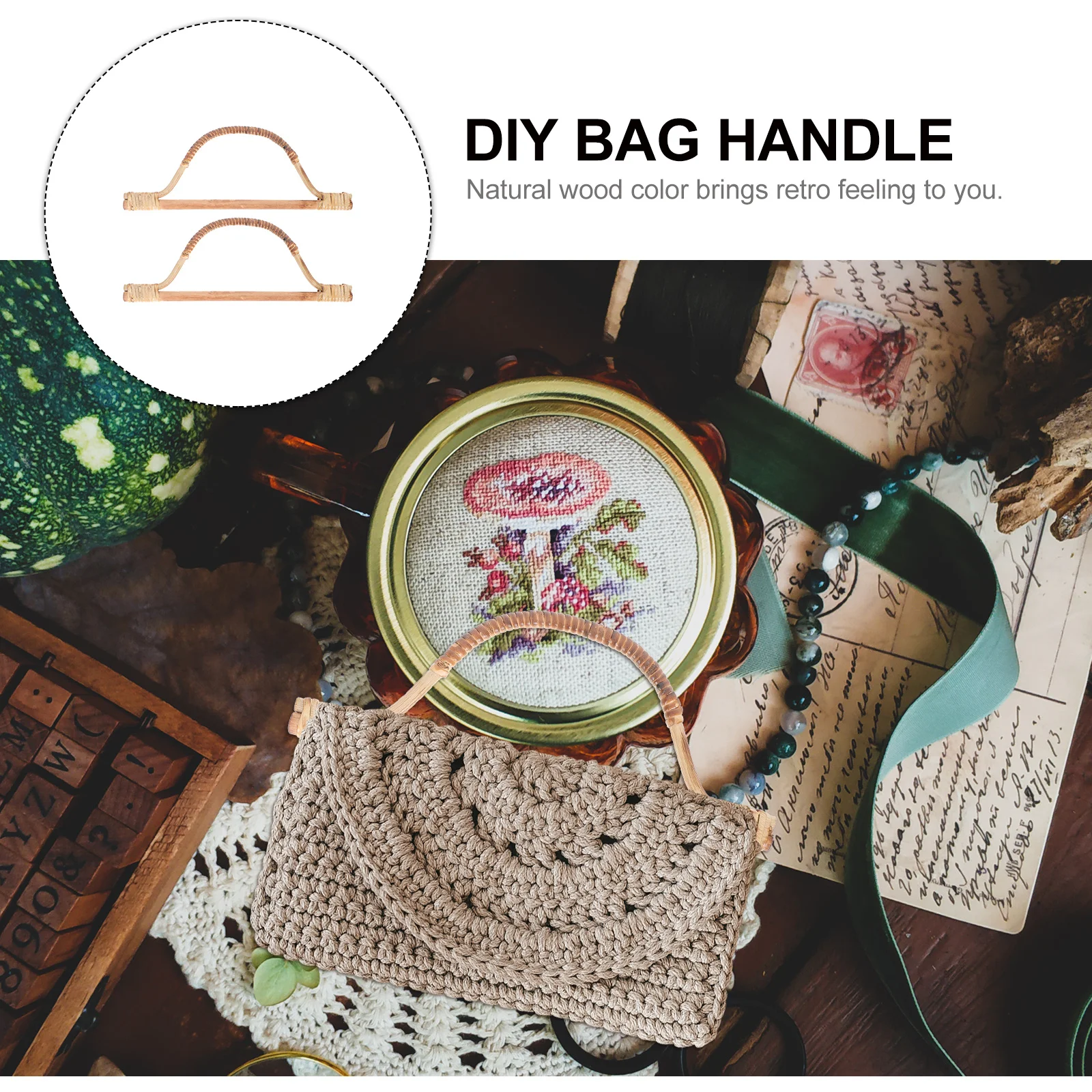 

2Pcs Bamboo Bag Handles Durable D Shape Half Handles DIY Replacement Rings for Handmade Bags DIY Replacement Handle Rings