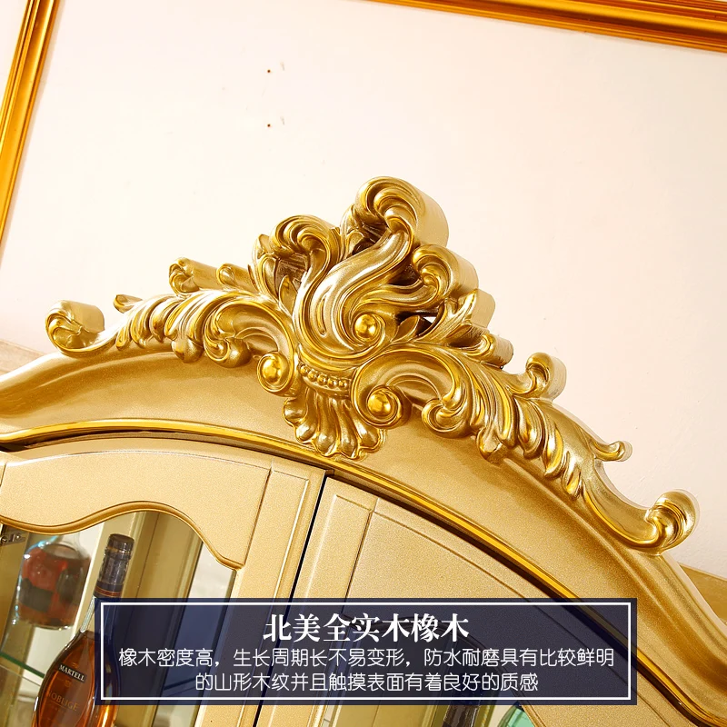 

European style wine cabinet, solid wood carved villa furniture decoration cabinet, champagne gold single door, double door, four