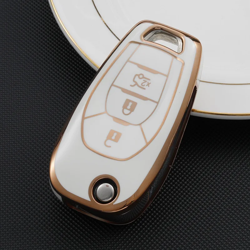 

Golden-edged Car Flip 3 Button Key Case Protective Cover For Chevrolet Cruze Aveo 2014 2015 2016 2017 2018 2019 2020 Accessories