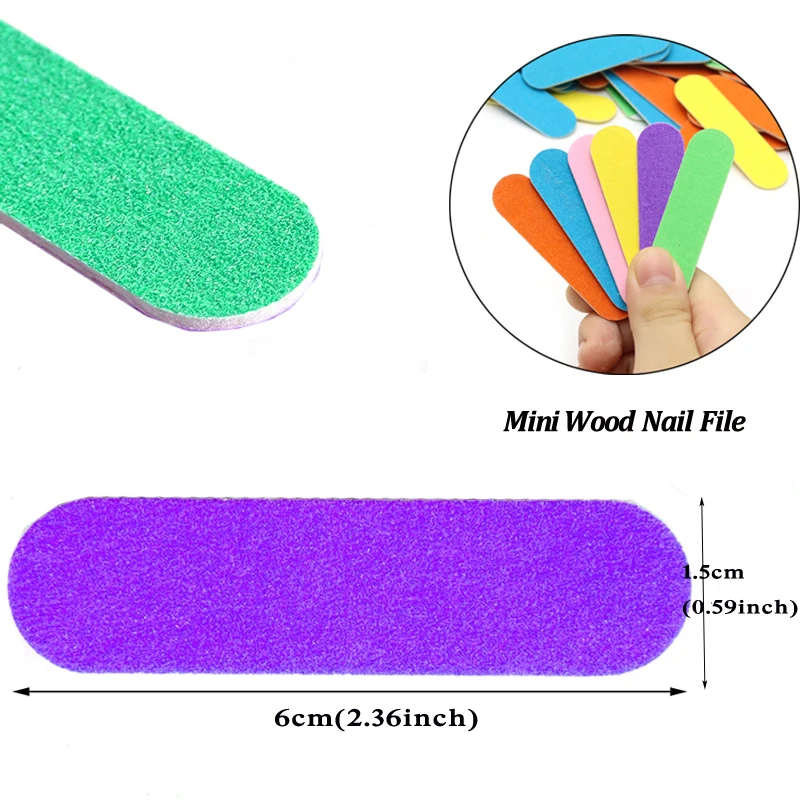 Lime per unghie in legno a doppio lato da 100 pezzi Mini lima in legno usa e getta smeriglio carta vetrata colorata levigatura lucidatura strumenti