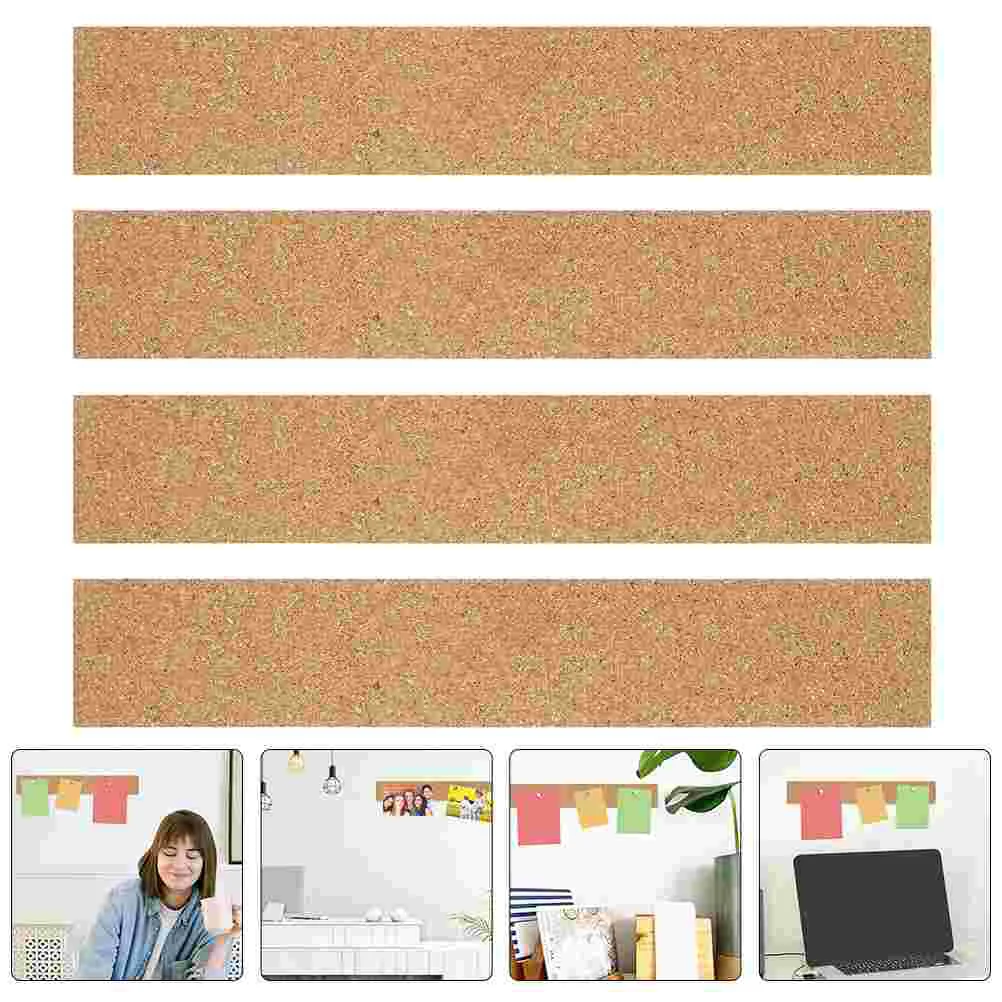 4 Pcs Self-adhesive Cork Strips Office Accessory Thick Boards for Wall Stickers