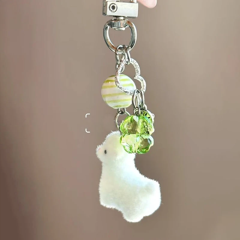Cute Flocking Alpaca Mobile Phone Straps Cartoon Animal Earphone Case Lanyard Keychain Bag Decor Flocked Gifts For Girl