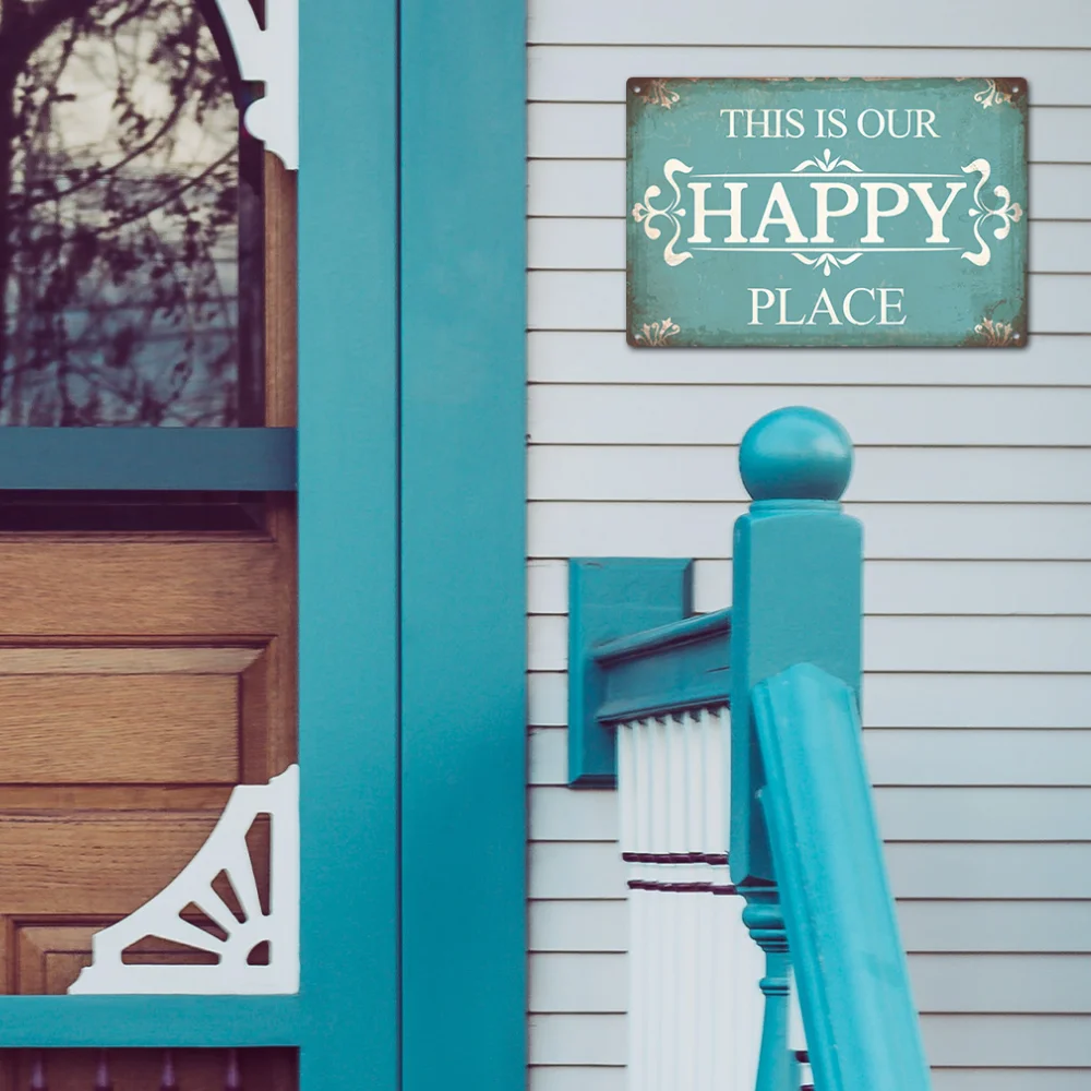 

Putuo Decor, 1 Piece Metal Wall Sign This Is Our Happy Place Tin Plaque for Porch Home Farmhouse Decor, 7.8 X 11.8 Inches