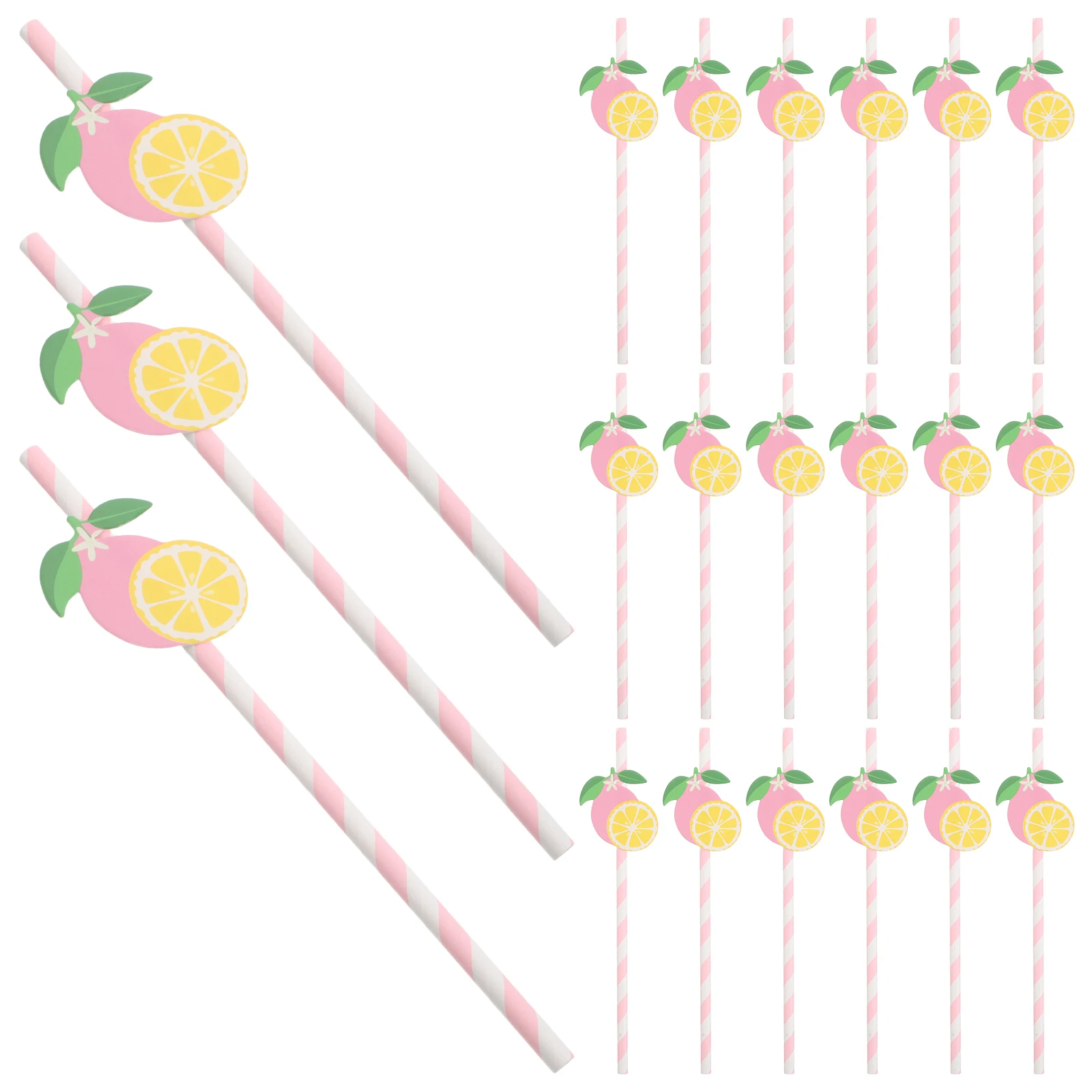 

50pcs Creative Lemon Straws Paper Disposable Drinking Striped Lemon Patterned Cute Party Supplies Summer Birthday Outdoor