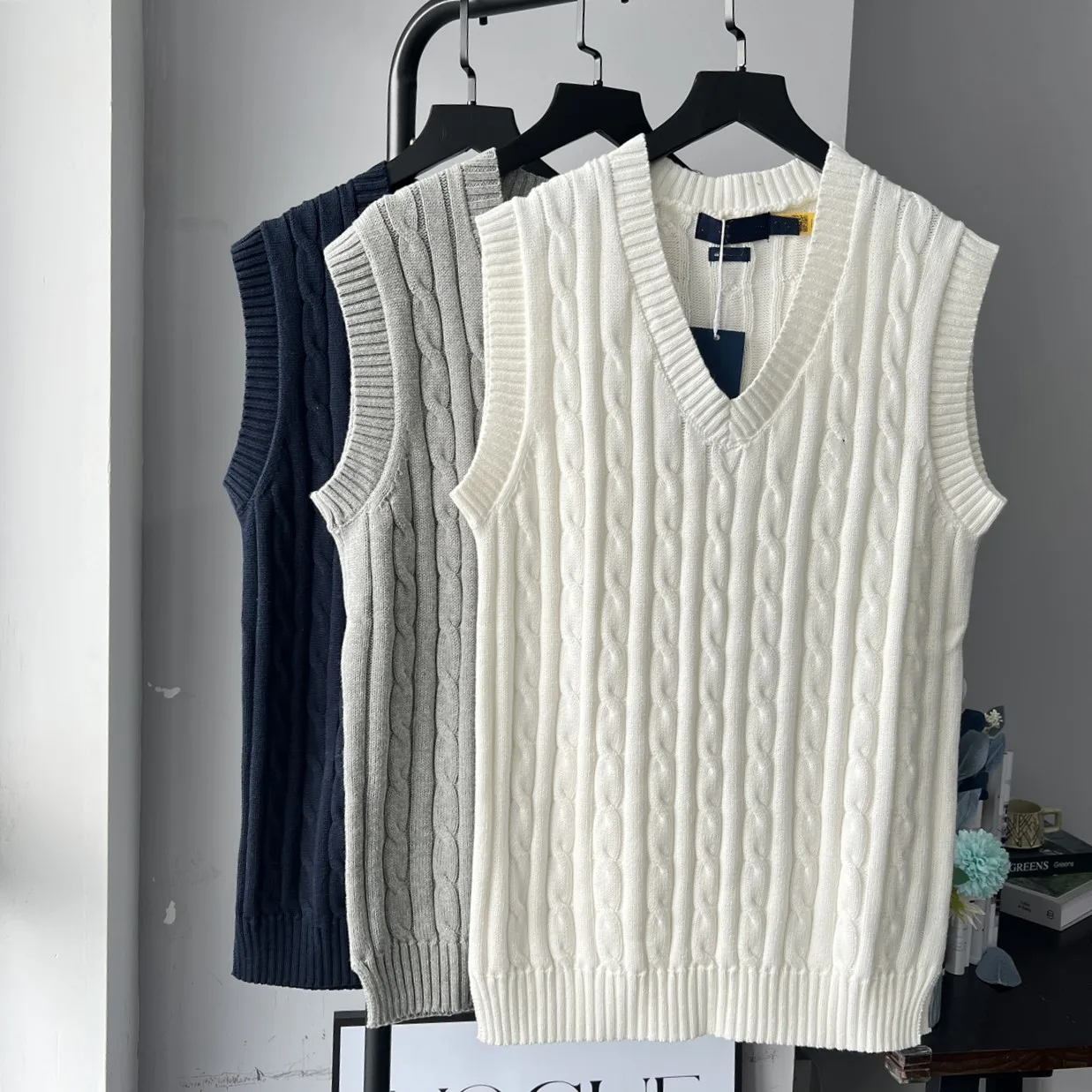 Women 100% Cotton Knitted Vest Spring Autumn 2024 Sleeveless V-neck Korean Loose Knit Wool Sweater Pullovers Tank X852