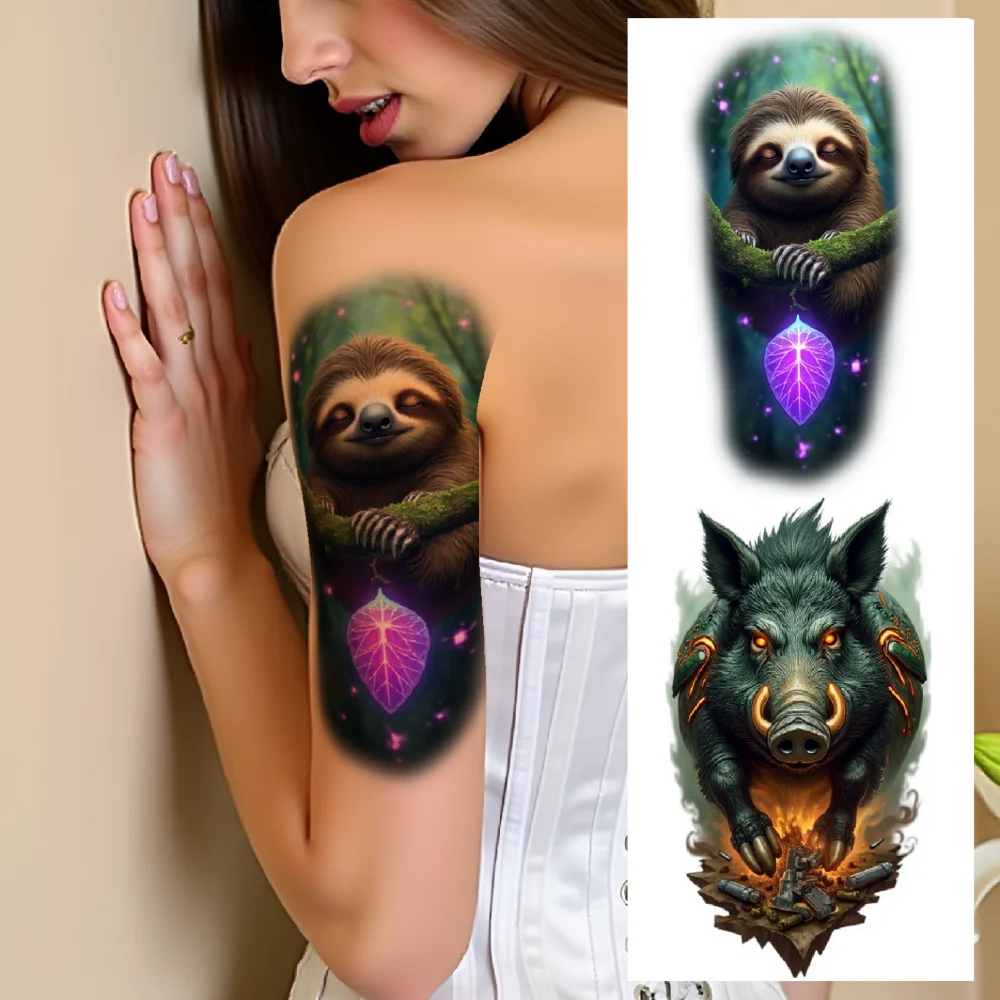 

3pcs Temporary Tattoo Colorful Realism Deer Raccoon Sugar Glider For Women Back Men